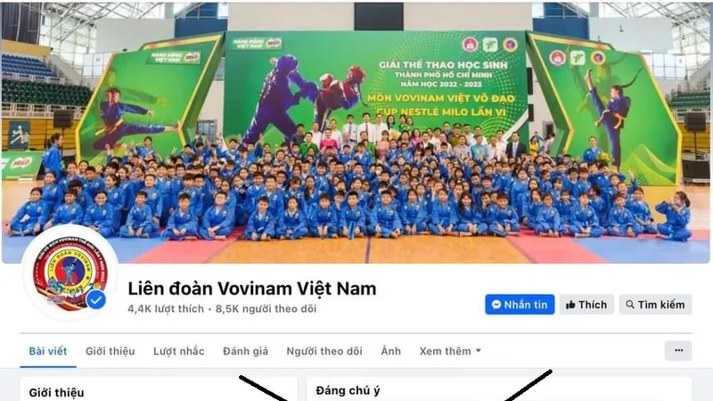 Trang thông tin giả mạo đã được Liên đoàn vovinam đưa ra để cảnh báo tới mọi người. Ảnh: VVF