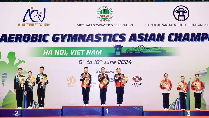 Tuyển thủ thể dục aerobic Việt Nam có các kết quả tốt ở giải lần này. Ảnh: VGF