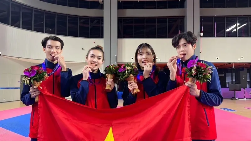 Võ sỹ taekwondo Việt Nam sẽ có cơ hội giành thành tích cao tại giải Đông Nam Á 2025 trên sân nhà. Ảnh: ĐOÀNTTVN