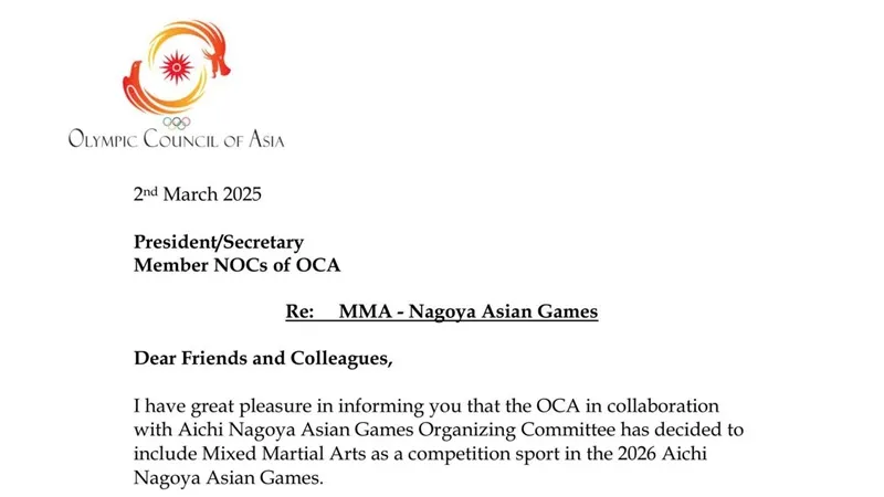MMA nằm trong chương trình thi đấu chính thức của ASIAD 20 và thể thao Việt Nam có cơ hội cử tuyển thủ tham dự. Ảnh: OCA