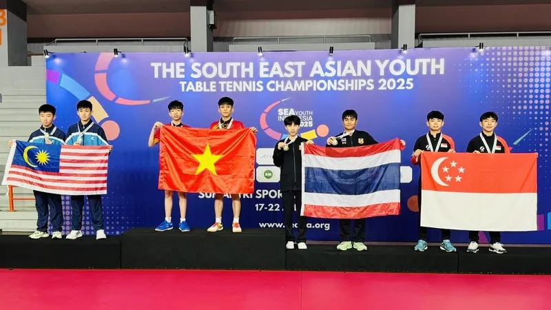 Đội bóng bàn trẻ Việt Nam đã giành HCV U15 đôi nam tại giải lần này. Ảnh: VTTF