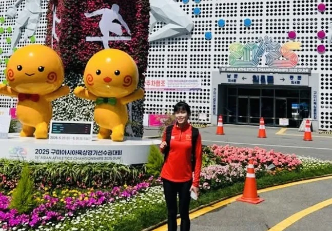 Tuyển thủ nhảy xa Vũ Thị Ngọc Hà đã có mặt tại Hàn Quốc chuẩn bị thi đấu giải vô địch châu Á 2025. Ảnh: NG.HÀ