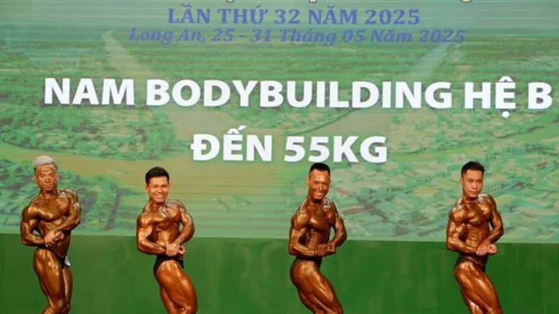 Giải thể hình vô địch quốc gia 2025 đang thi đấu tại Long An. Ảnh: TTXVN