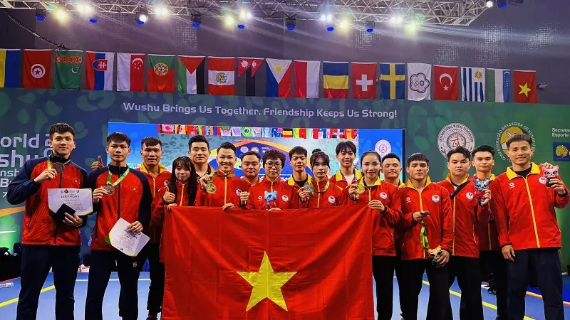 Nhiều tuyển thủ từng tham dự giải wushu thế giới 2025 sẽ chuẩn bị SEA Games 33-2025 thời điểm hiện tại. Ảnh: MINH MINH
