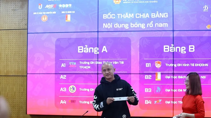 Ban tổ chức bốc thăm bảng đấu vòng chung kết giải bóng rổ sinh viên toàn quốc 2025. Ảnh: BỘ GD&ĐT