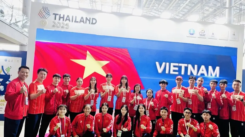 Đội tuyển taekwondo Việt Nam có mặt đầy đủ tại SEA Games 33-2025 để bước vào thi đấu. Ảnh: V.ANH TUẤN