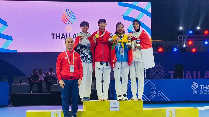 Võ sĩ taekwondo Việt Nam đã hoàn thành chỉ tiêu HCV tại SEA Games 33-2025. Ảnh: ĐOÀN TTVN