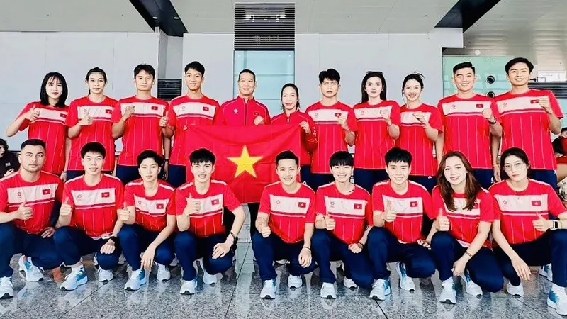 Đội tuyển cầu mây Việt Nam đã giành HCB đầu tiên tại SEA Games 33-2025. Ảnh: VSTAF