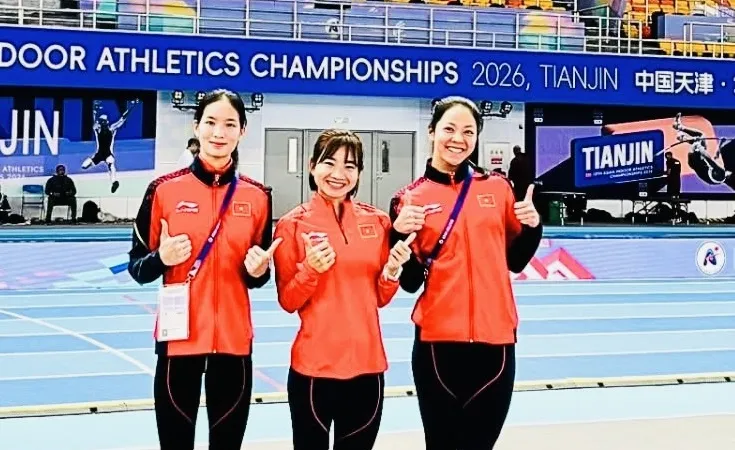 Các tuyển thủ điền kinh Việt Nam tại giải vô địch trong nhà châu Á 2026. Ảnh: MỸ HẠNH