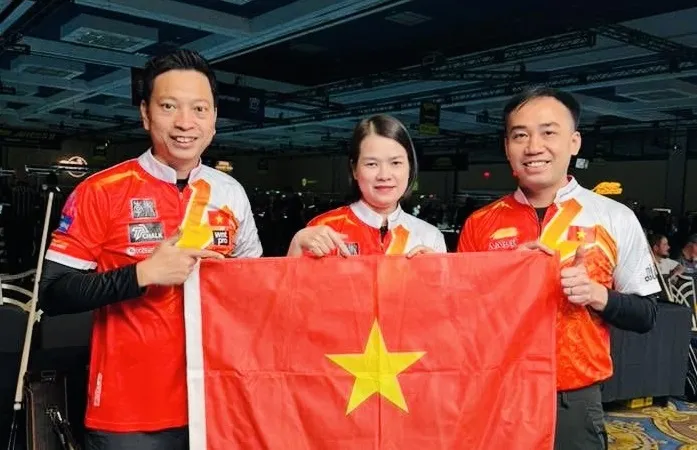 Dương Quốc Hoàng và các cơ thủ Việt Nam có mặt tại Las Vegas (Mỹ) thi đấu. Ảnh: HOÀNG SAO