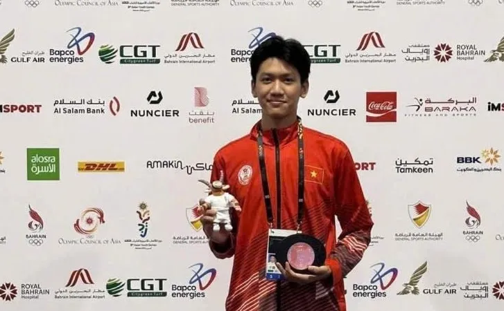 Võ sĩ Trần Hồ Nhân Văn của đội tuyển taekwondo trẻ Việt Nam từng có HCĐ tại Đại hội thể thao trẻ châu Á 2025. Ảnh: CỤC TDTT VN