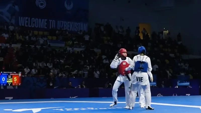Võ sĩ Việt Nam đang thi đấu tại giải taekwondo trẻ thế giới 2026. Ảnh: BTC