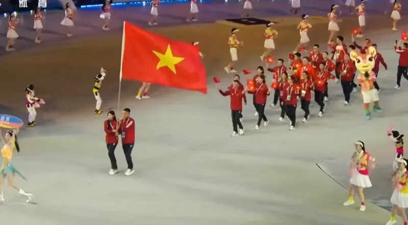 Đoàn thể thao Việt Nam có mặt diễu hành tại Lễ khai mạc Đại hội thể thao bãi biển châu Á lần thứ 6-2026. Ảnh: ABG6