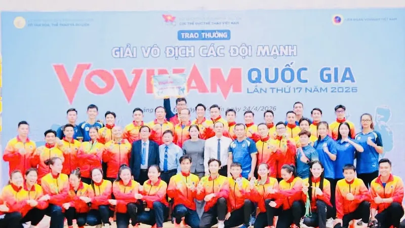 Đội vovinam TPHCM giành được vị trí số 1 tại giải vô địch đội mạnh quốc gia 2026. Ảnh: NGÔ BÁ