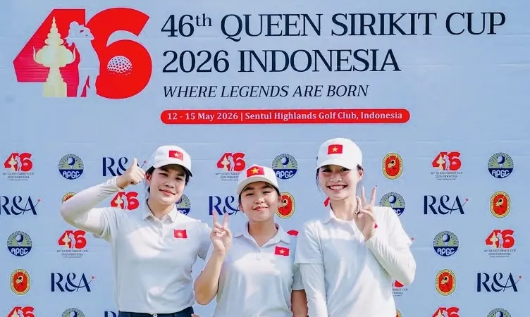 Lê Chúc An và đội tuyển golf nữ Việt Nam đã hoàn thành chương trình thi đấu tại giải. Ảnh: VGA