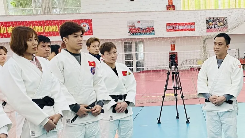 Võ sĩ judo Việt Nam tập trung hướng tới giành kết quả tốt tại giải Đông Nam Á 2026 tổ chức ở Bắc Ninh. Ảnh: MINH CHIẾN