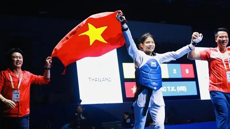 VĐV taekwondo Việt Nam thi đấu giải châu Á 2026 cũng để tranh suất ASIAD 20. Ảnh: DŨNG PHƯƠNG