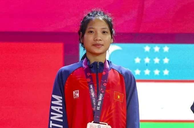 Tuyển thủ Nguyễn Thị Ngọc từng có huy chương tại giải vô địch trẻ châu Á năm 2025 đã diễn ra ở Việt Nam. Ảnh: UWW