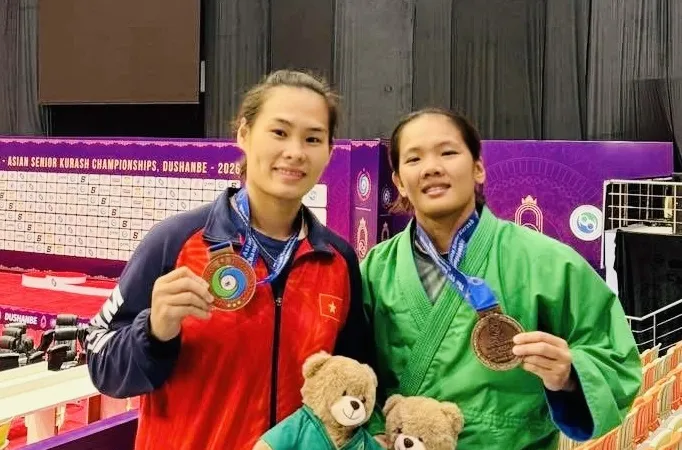 Võ sĩ kurash Việt Nam đã tham dự giải vô địch châu Á 2026 ở Tajikistan. Ảnh: TUẤN HỌC