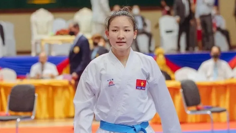 Võ sĩ Hoàng Thị Mỹ Tâm của đội tuyển karate Việt Nam. Ảnh: AKF