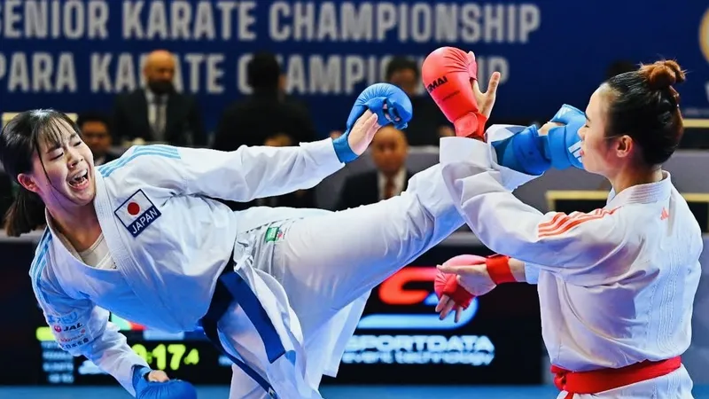 Nguyễn Thị Diệu Ly (đai đỏ) đang có phong độ cao sau khi giành ngôi vô địch châu Á 2026. Ảnh: AKF