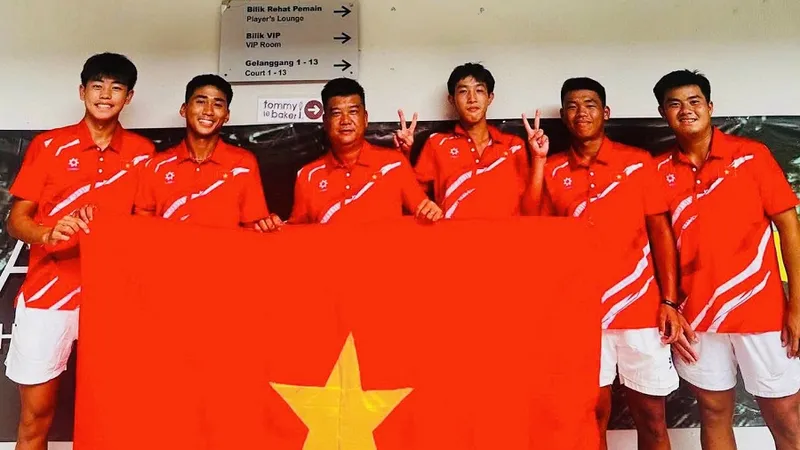 Đội quần vợt nam Việt Nam đã thi đấu hoàn thành nhiệm vụ trụ hạng tại Davis Cup 2026. Ảnh: VTF