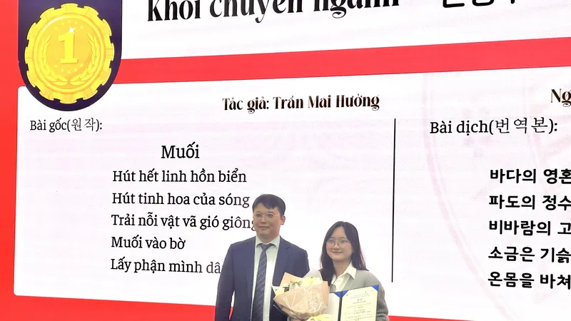 Nguyễn Huỳnh Khánh Ngọc đạt giải nhất cuộc thi Biên dịch văn học Việt-Hàn, Hàn-Việt 2025 