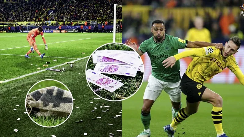 Những bao tải tiền được khán giả Dortmund ném về phía Newcastle