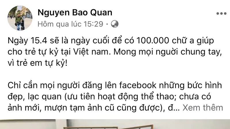 HLV Nguyễn Bảo Quân chia sẻ thông điệp trên trang cá nhân