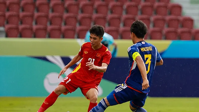 U17 Việt Nam trong cuộc so tài với Nhật Bản ở VCK U17 châu Á 2023 vừa qua