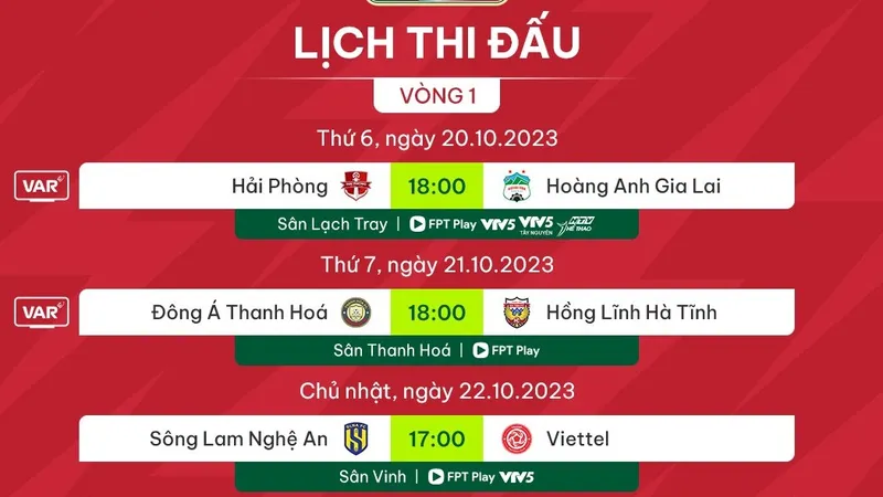 Lịch thi đấu vòng 1 V-League 2023/04