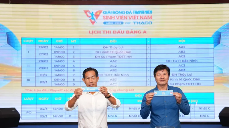 Các cựu tuyển thủ Đỗ Khải và Huỳnh Quốc Cường trong phần bốc thăm xếp lịch thi đấu