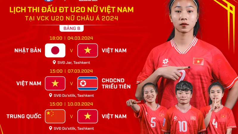 Lịch thi đấu của đội tuyển U20 nữ Việt Nam tại giải châu Á 2024
