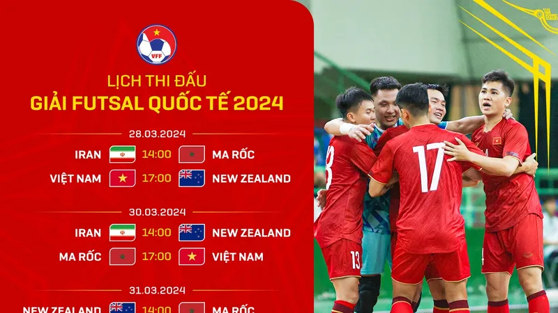 Lịch thi đấu giải futsal Quốc tế 2024