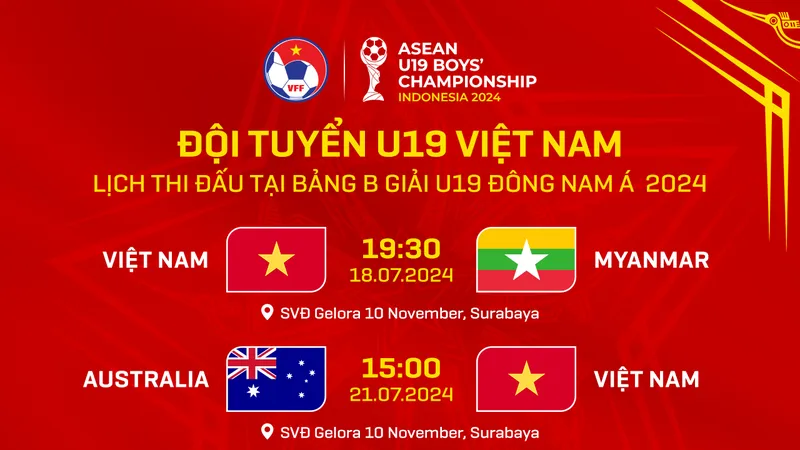 Lịch thi đấu giải U19 Đông Nam Á 2024