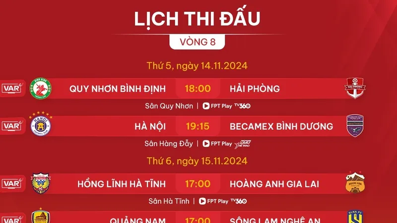 Lịch thi đấu vòng 8 LPBank V-League 2024-2025