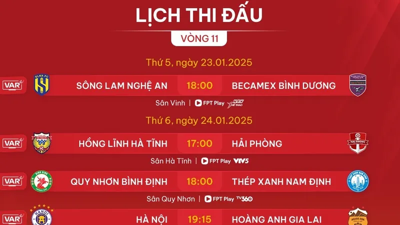 Lịch thi đấu vòng 11 LP Bank V-League 2024-2025