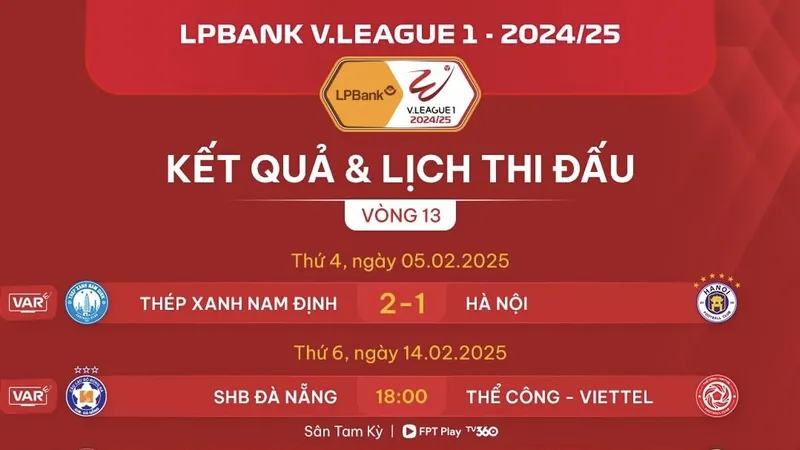 Lịch thi đấu vòng 13 LP Bank V-League 2024-2025