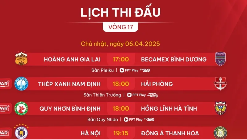 Lịch thi đấu vòng 17 LP Bank V-League 2024-2025