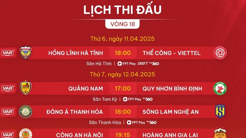 Lịch thi đấu vòng 18 LP Bank V-League 2024-2025
