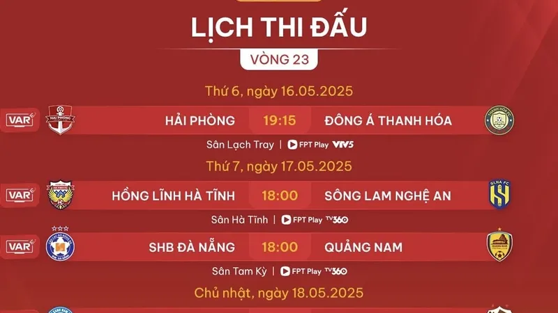Lịch thi đấu vòng 23 V-League 2024-2025