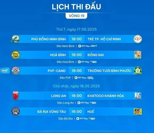 Lịch thi đấu vòng 19 giải hạng Nhất 2024-2025