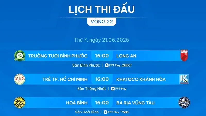 Lịch thi đấu vòng 22 giải hạng Nhất 2024-2025