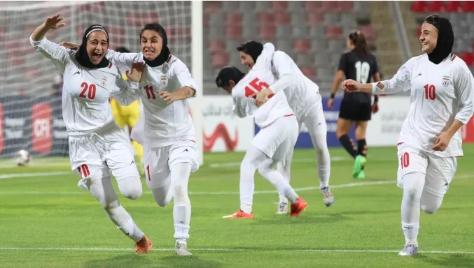 Niềm vui của các cô gái Iran khi giành vé cuối cùng dự Asian Cup nữ 2026. Ảnh: AFC