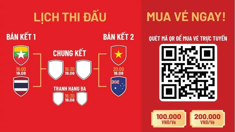 Thông tin phát hành vé trận bán kết giải bóng đá nữ Đông Nam Á 2025.