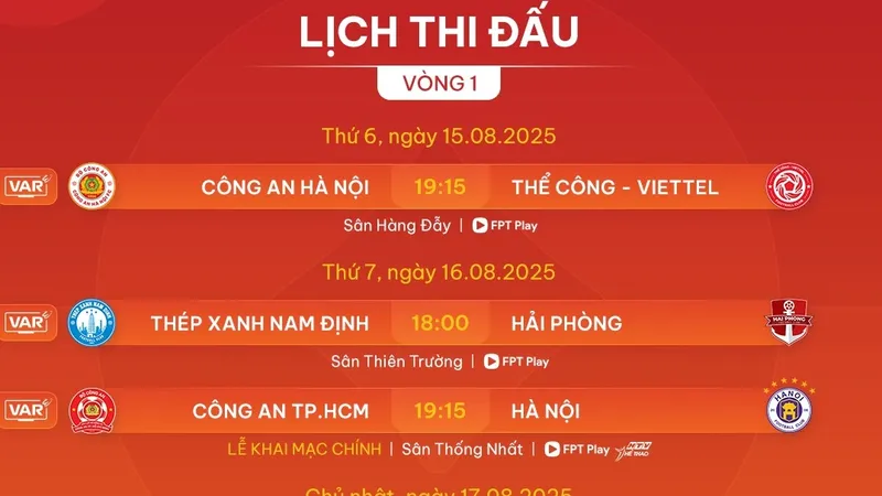 Lịch thi đấu vòng 1 V-Legue 2025-2026