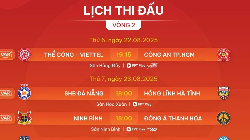 Lịch thi đấu vòng 2 V-League 2025-2026