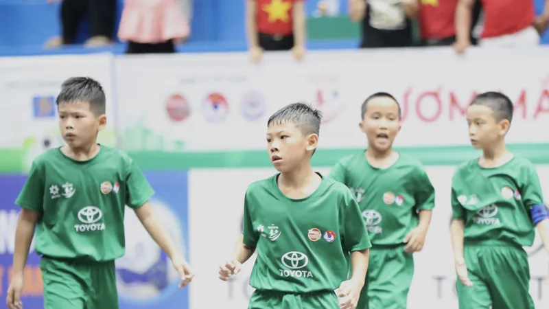 Niềm vui của các cầu thủ U9 Văn Tâm Đồng Nai sau khi giành chiến thắng trước U9 SLNA