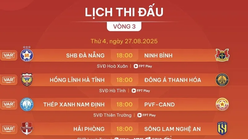 Lịch thi đấu vòng 3 V-League 2025-2026