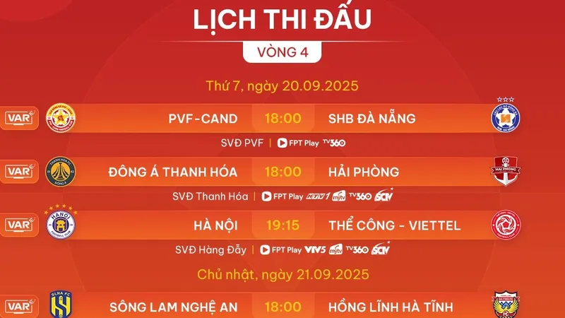 Lịch thi đấu vòng 4 V-League 2025-2026